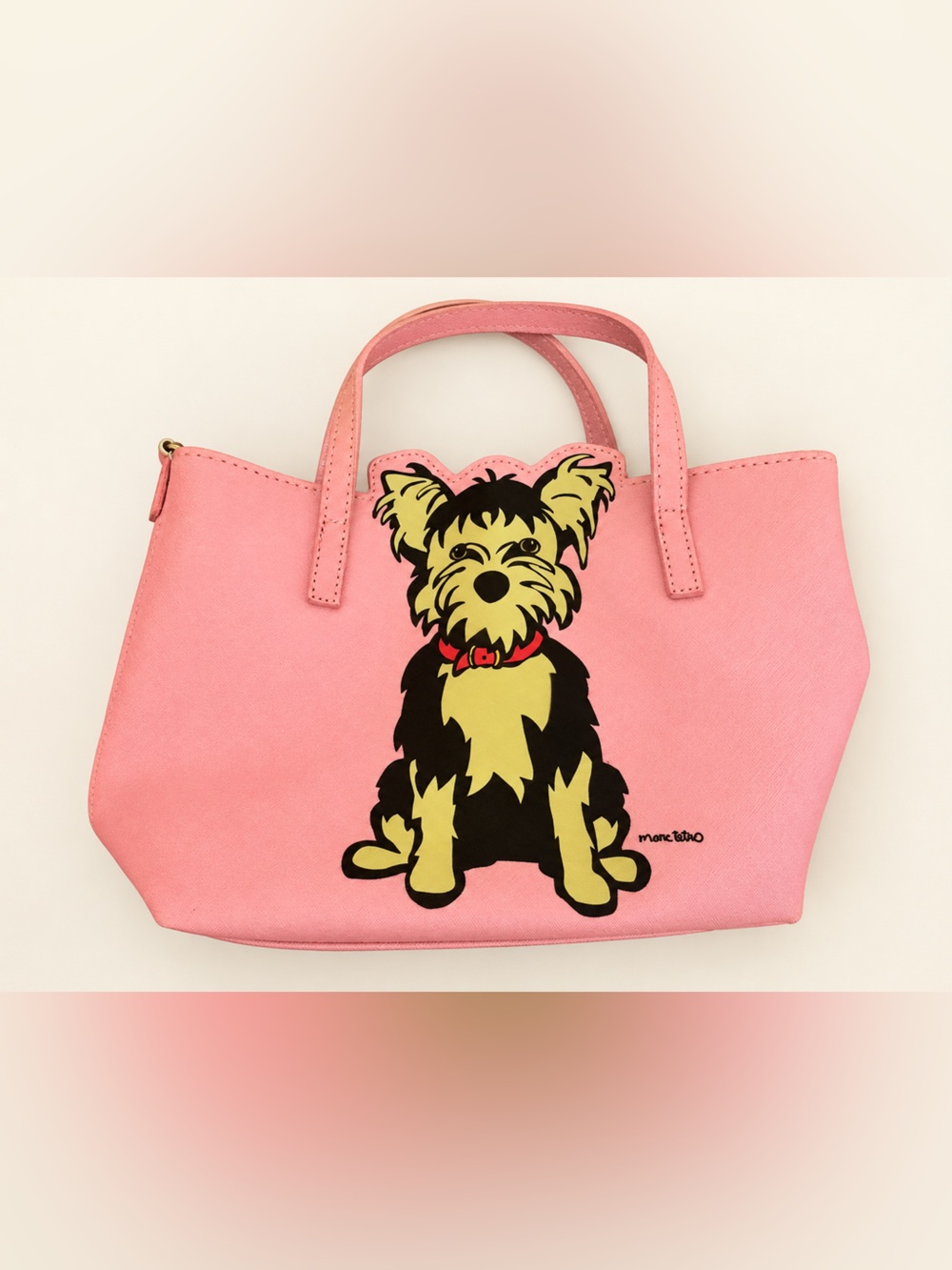 Marc Tetro Pink Yorkie Dog Mini Tote Handbag Purse NWOT